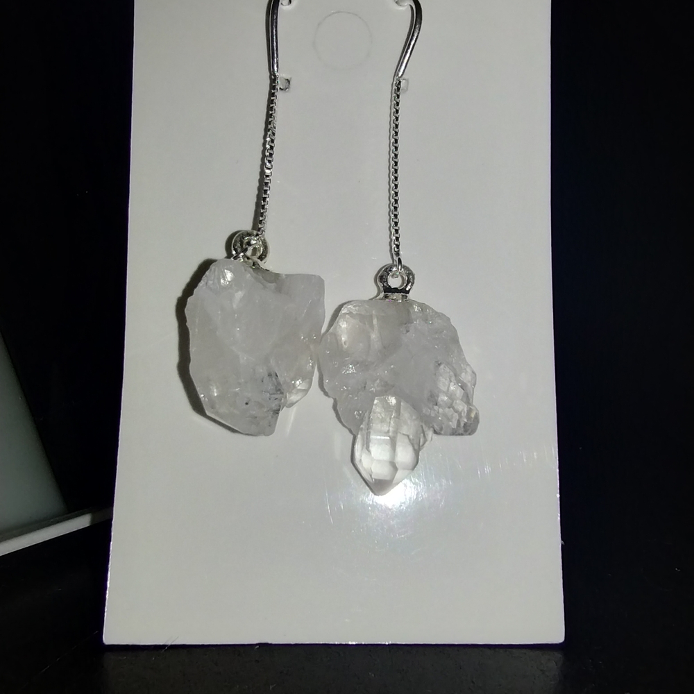 Chic Silver and Clear Quartz Crystal Dangle Earrings